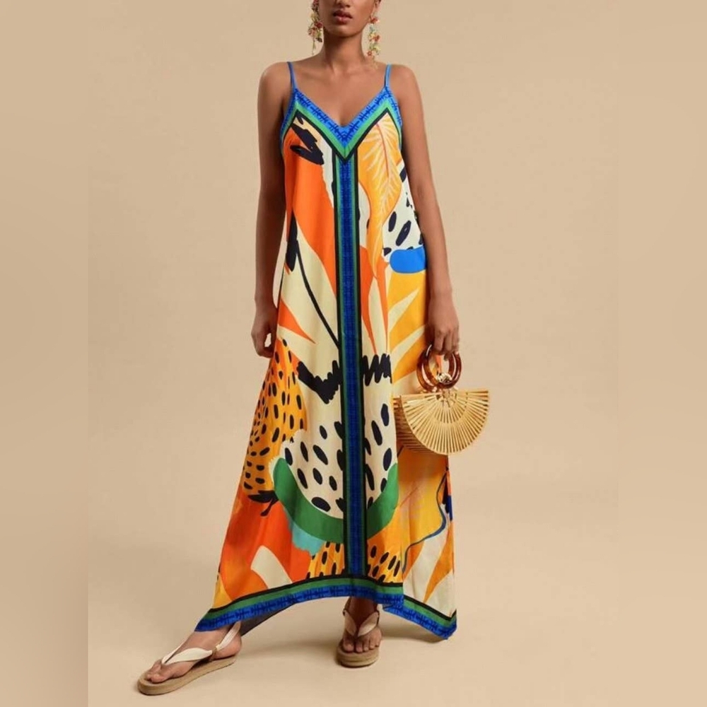 Summer Bohemian Tropical Pattern Maxi Dress